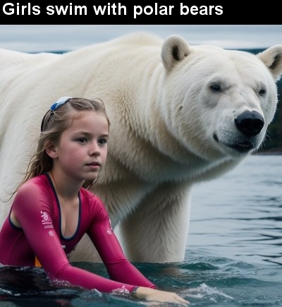 Mädchen schwimmen mit Eisbären