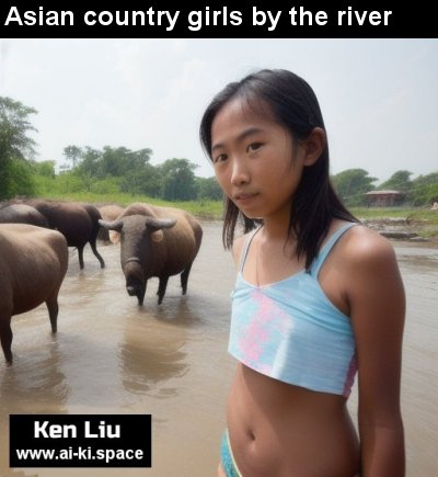 Asiatische Landmädchen am Fluss